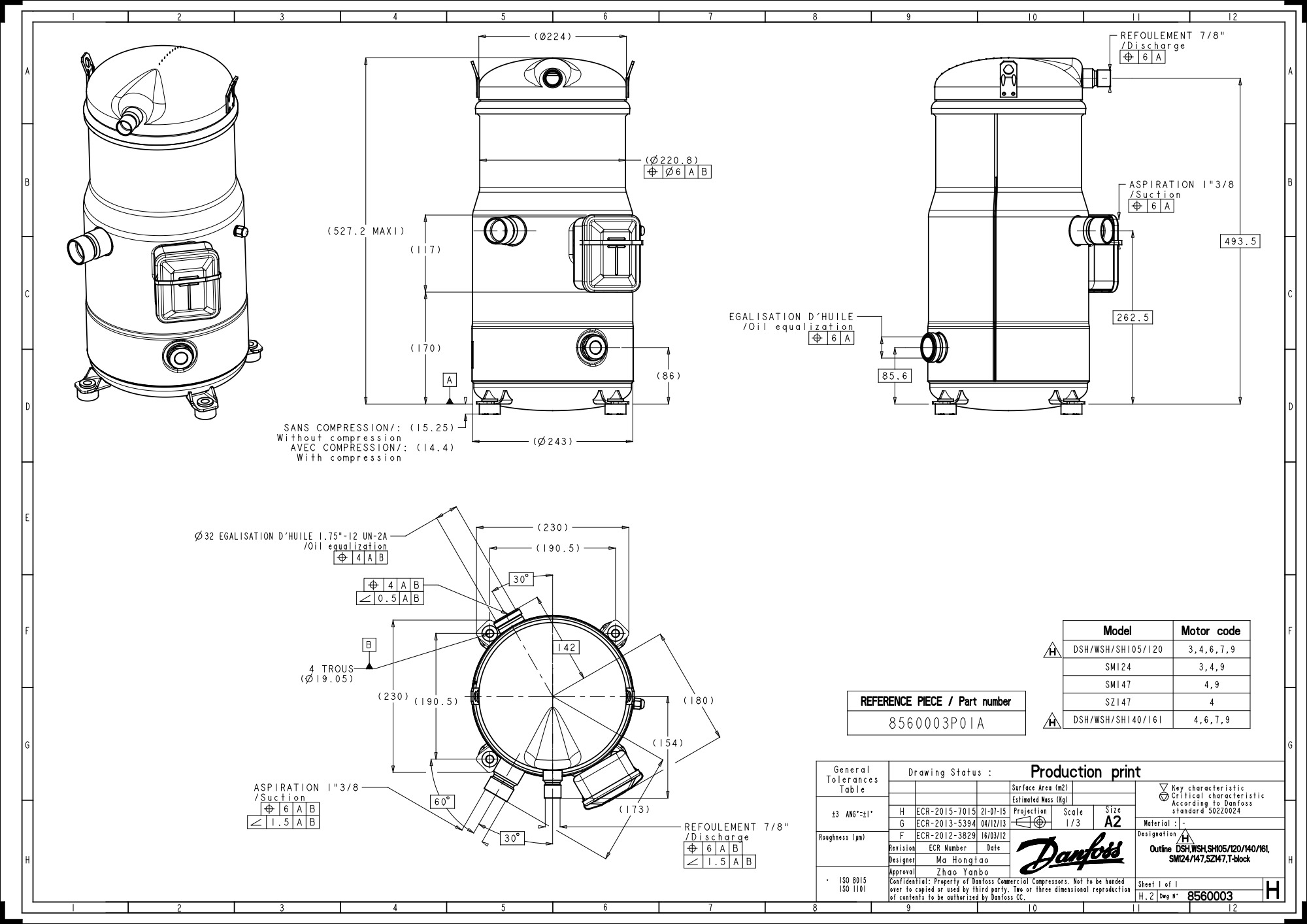 Компрессор Danfoss DSH105A4ALD 120H1522 купить по цене "по запросу"