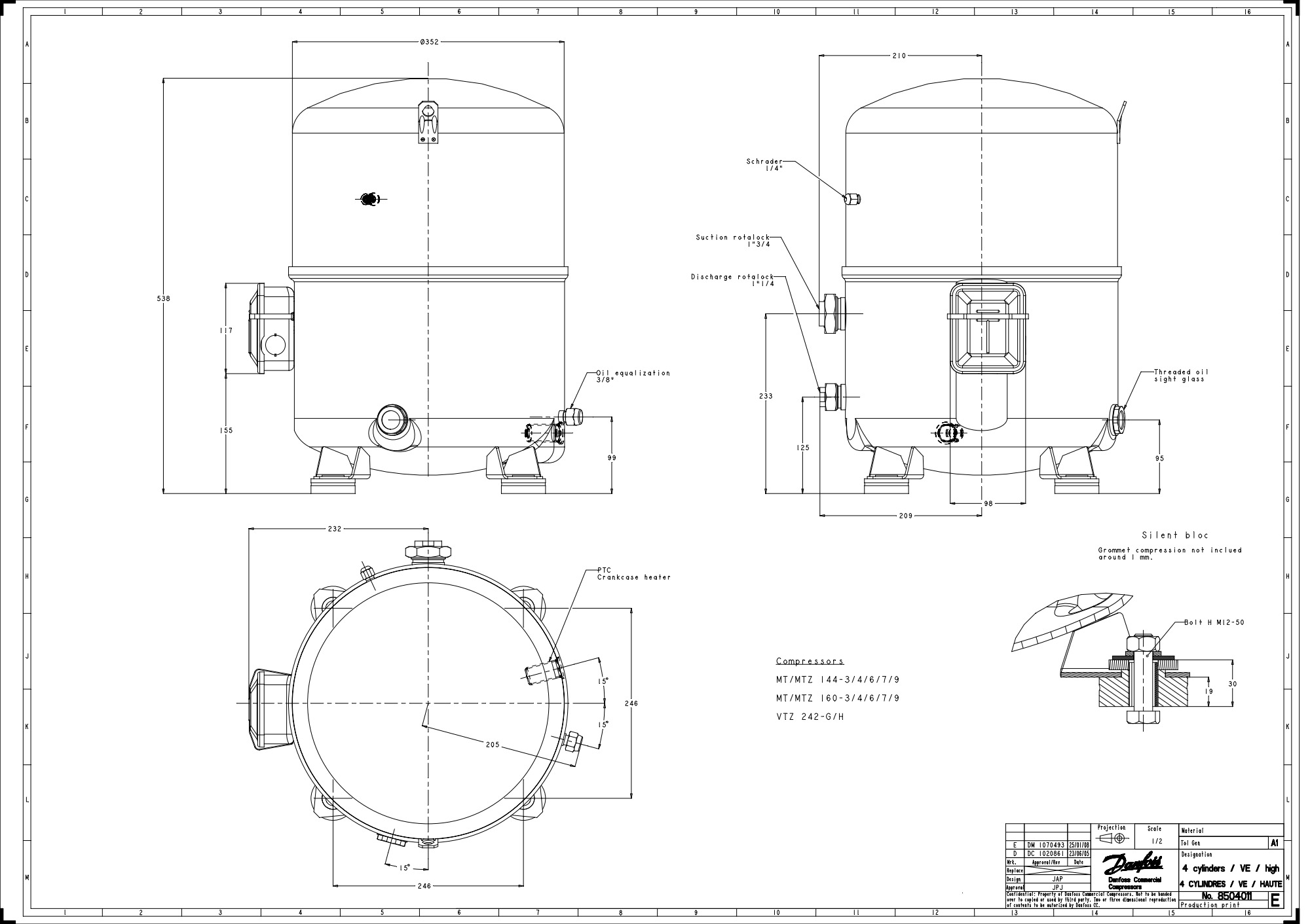 Компрессор Danfoss MT160HW4EVE MT160-4VI заказать со складов по всей России