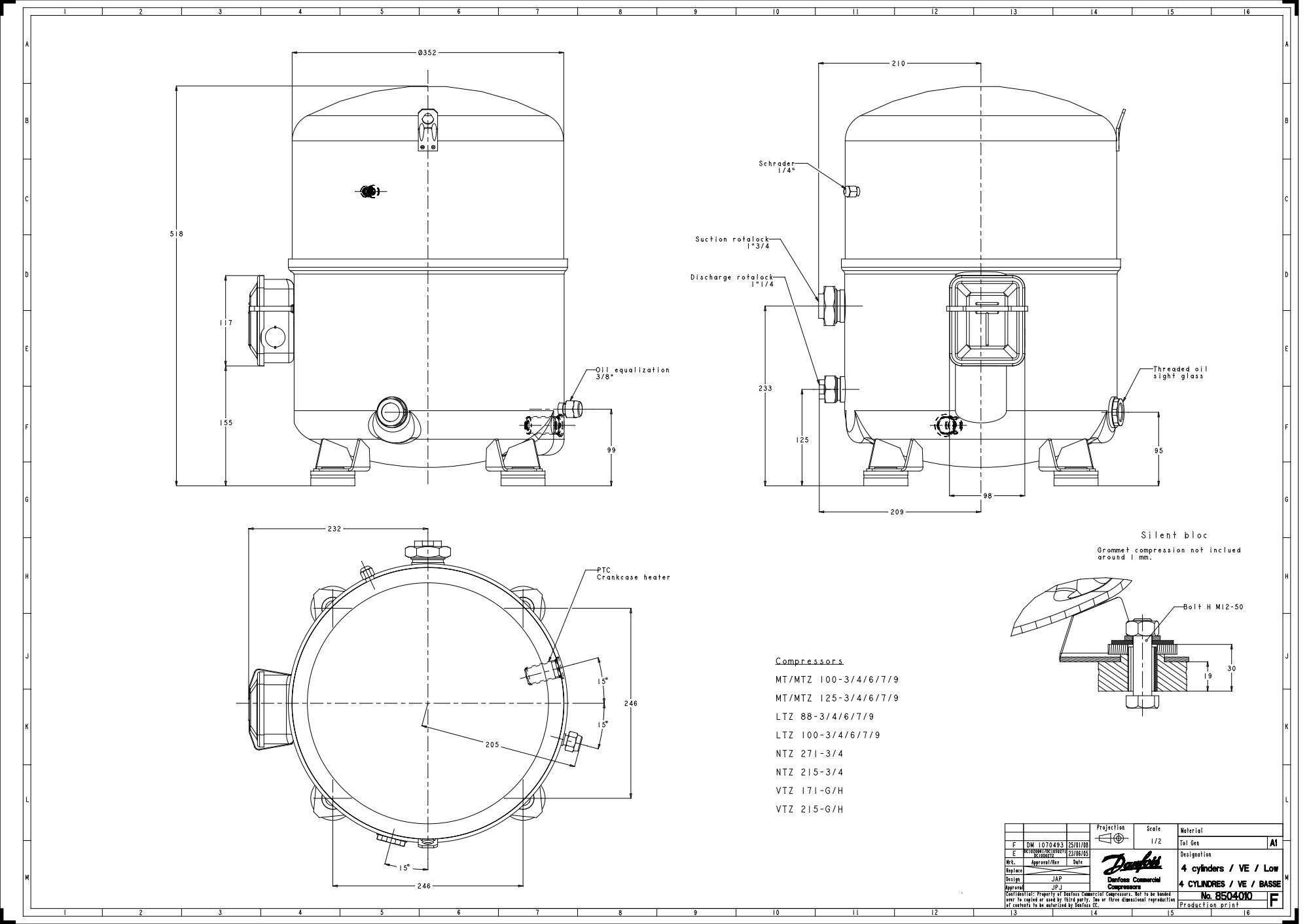 Компрессор Danfoss MTZ100HS4AVE в промышленной упаковке купить по цене 228979 руб.