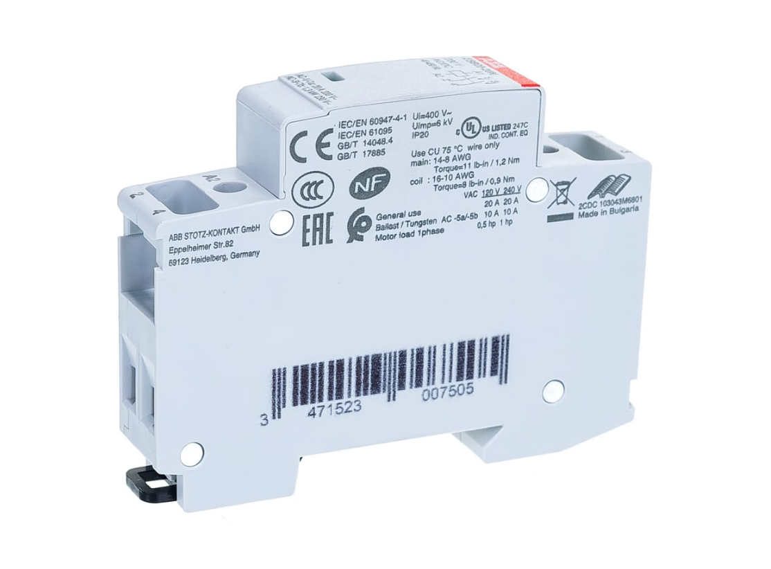 Контактор ABB ESB20-20N-06 модульный (20А АС-1, 2НО), катушка 230В AC/DC купить по цене 3202 руб.
