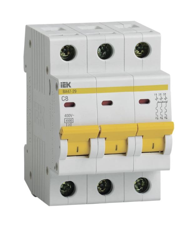 Дифференциальный автомат IEK 3п C 8А ВА 47-29 4.5кА