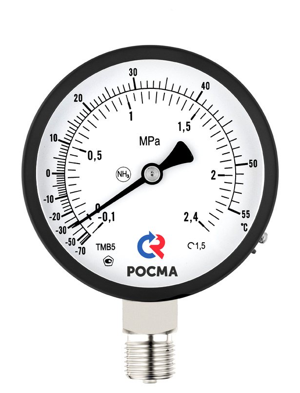   Манометр Росма ТМ-611Р.00(0-0,4MPa)/(-30-+0C)M20x1,5.1,5.NH3.Двойная шкала купить с доставкой по РФ