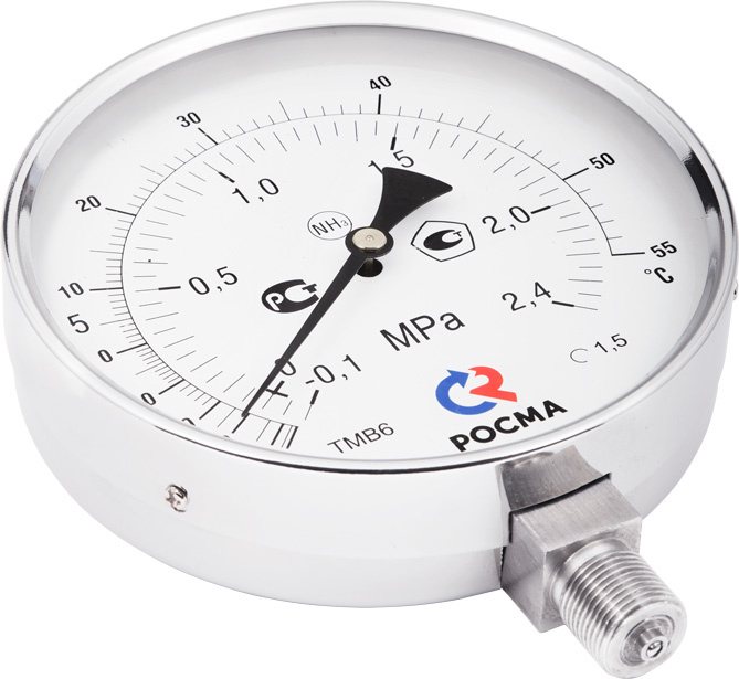 Манометр Росма ТМВ-611Р.00(-0,1-1,5MPa)/(-70-+40C)G1/2.1,5.NH3.Двойная шкала заказать со складов по всей России