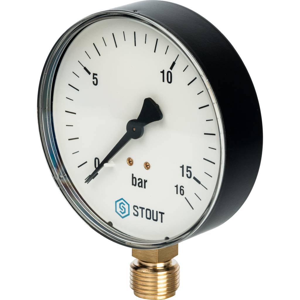Манометр радиальный (нижн.подкл). Корпус Dn 100 мм, 1/2", 0-16 bar STOUT