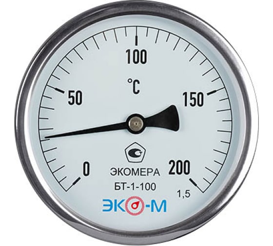 Термометр ЭКОМЕРА биметалл БТ-1-100 200С Дк100 L=100 осевой БТ-1-100-200С-L100