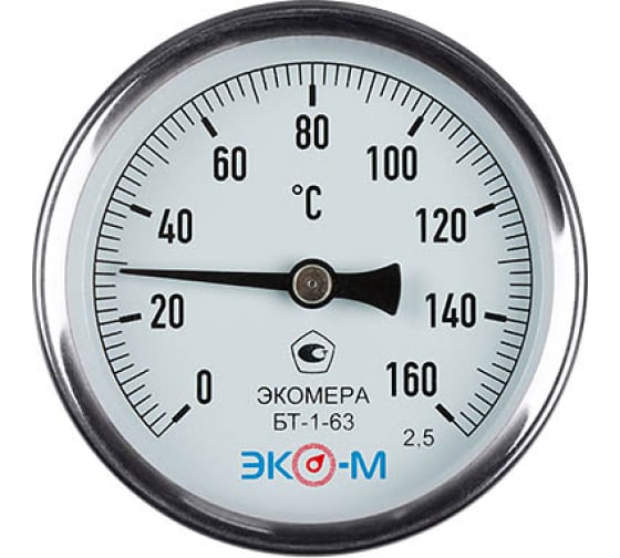 Термометр ЭКОМЕРА биметалл БТ-1-63 160С Дк63 L=40 осевой БТ-1-63-160С-L40