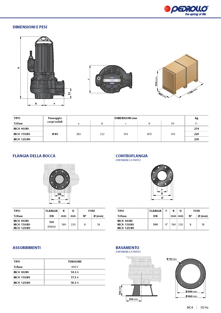 Насос Pedrollo MC 4 110/80 (8,0 кВт) каб. 10м заказать со складов по всей России