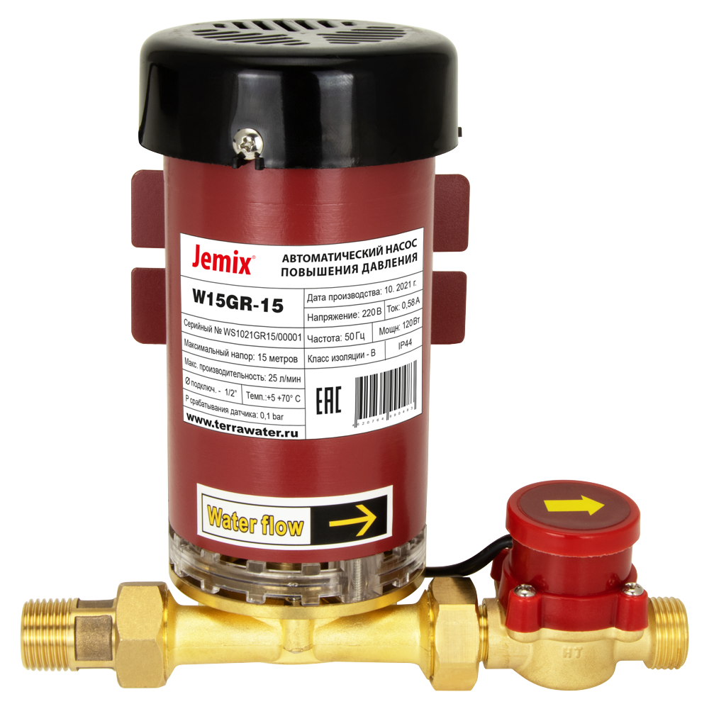 Насос повышающий давл. с авт.включ. JEMIX  W15GR-10A (W-90Вт,H-10м,Q-20 л/мин.) купить с доставкой по РФ