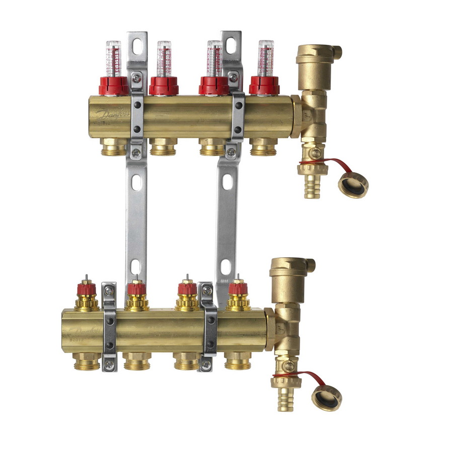 Комплект коллекторов Danfoss FHF-4F set с расходомерами, кронштейнами и воздухоотводчиками, 4 контура