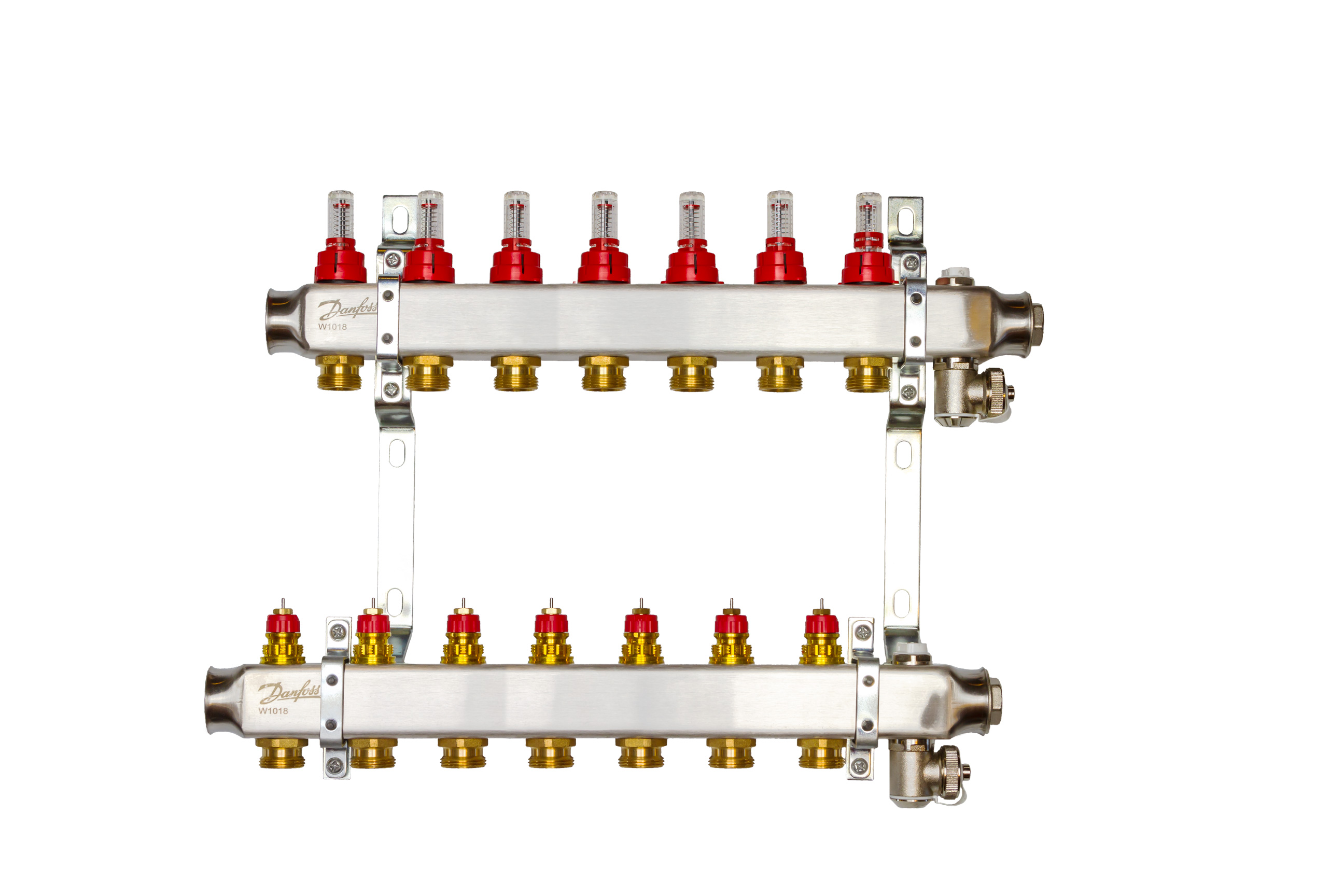 Комплект коллекторов Danfoss SSM-7F с расходомерами и кронштейнами, 7 контуров