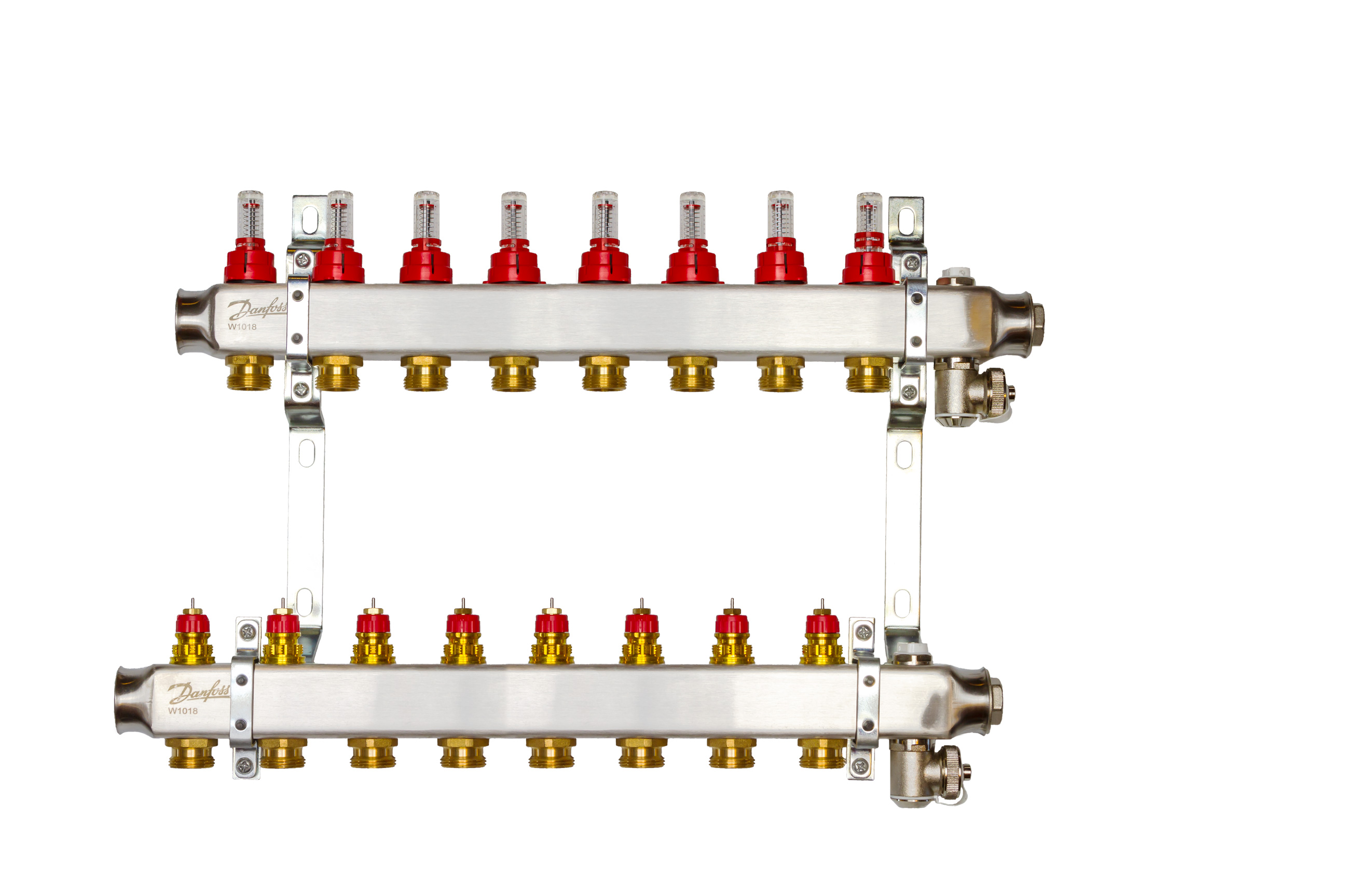 Комплект коллекторов Danfoss SSM-8F с расходомерами и кронштейнами, 8 контуров