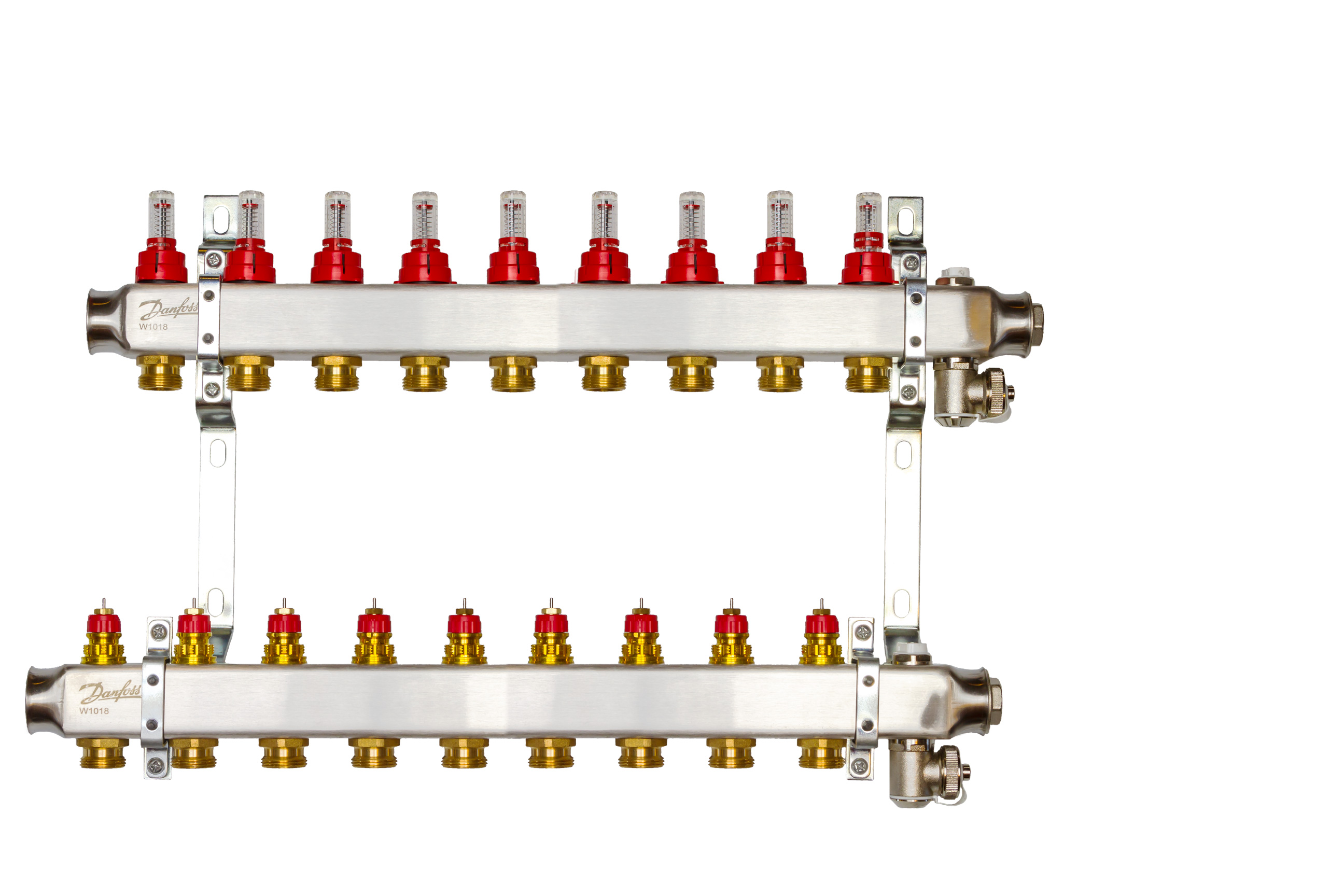 Комплект коллекторов Danfoss SSM-9F с расходомерами и кронштейнами, 9 контуров