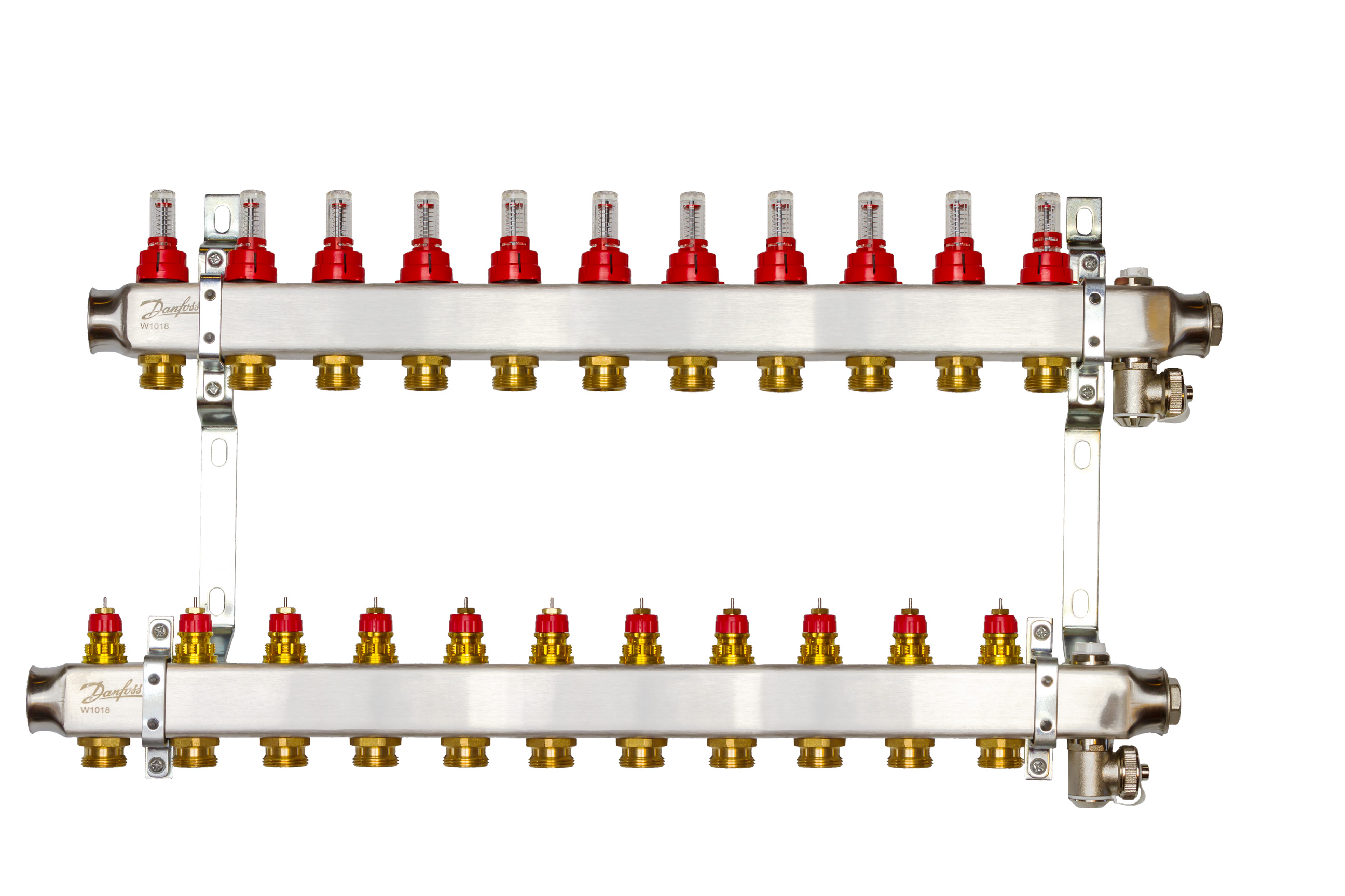 Комплект коллекторов Danfoss SSM-11F с расходомерами и кронштейнами, 11 контуров