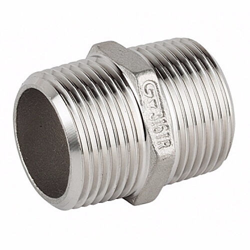 Ниппель равнопроходной GENEBRE 0280 08, DN040 (1 1/2"), PN20, корпус - AISI316 (CF8M), НР-НР