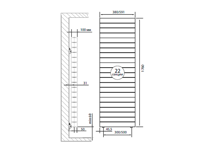 Радиатор вертикальный Royal Thermo PianoForte Tower/Bianco Traffico 22 секции заказать со складов по всей России