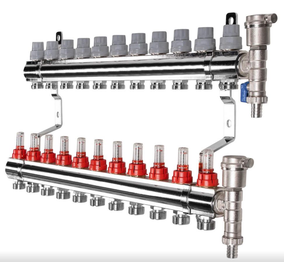 Коллектор Royal Thermo в сборе с расходомерами 1" ВР-3/4" НР, 11 выходов, Новый