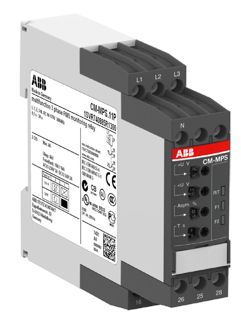 Реле контроля ABB CM-MPS.41S без контр нуля, Umin/Umax=3х300-380В/420- 500BAC, 2ПК, винтовые клеммы