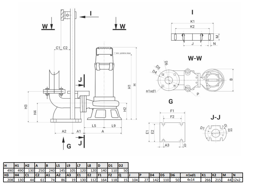 Канализационный насос Wellmix 50GNWQ 15-15-1.5 NEW(1500Вт, 3х380В, кабель 8м) с режущим механизмом заказать со складов по всей России