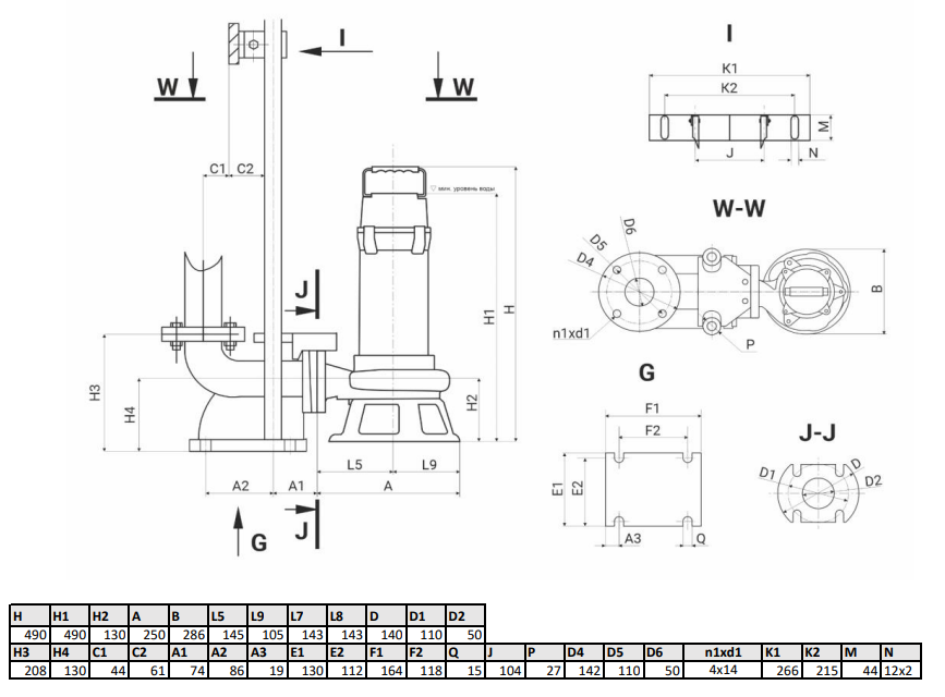 Канализационный насос Wellmix 50GNWQ 15-20-2.2 NEW(2200Вт, 3х380В, кабель 8м) с режущим механизмом заказать со складов по всей России