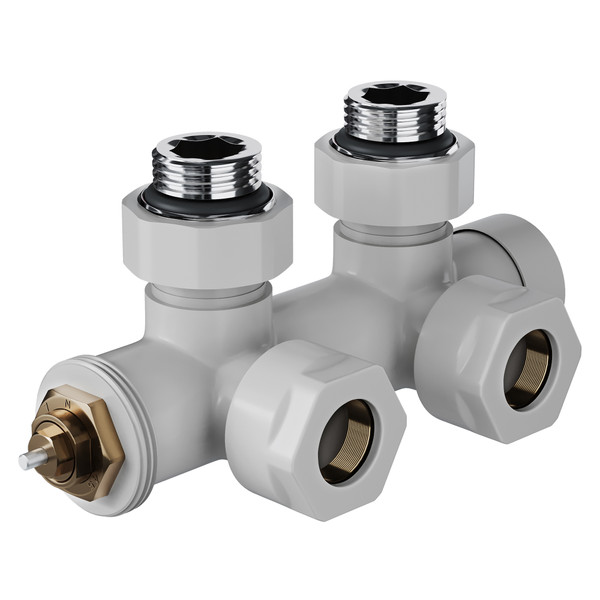 Узел нижнего подключения термостатический угловой Royal Thermo Design Pro 15мм М30х1,5 Белый