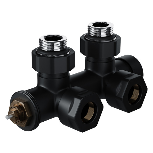Узел нижнего подключения термостатический угловой Royal Thermo Design Pro 15мм М30х1,5 Черный