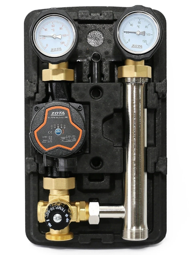 Комплект ZOTA ГБМ с термостатическим смесителем (30-60°С) с насосом EcoRING III 25-60 180