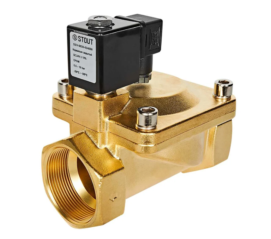Клапан STOUT соленоидный, электромагнитный, непрямого действия, НЗ, 24В, G2, EPDM