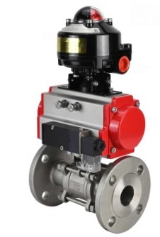 Кран шаровой DN.ru BV3131P(3pc)-FP-F-ISO-H Ду100 Ру16 полнопроходной трехсоставной, фланцевый, нержавеющая сталь 304, уплотнение - PTFE, 22х22, F10, WDVF, с пневмоприводом DN.ru PA-SA-140 и БКВ APL-510N EX