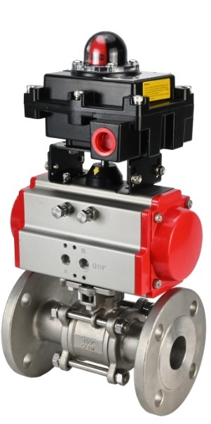 Кран шаровой DN.ru BV3131P(3pc)-FP-F-ISO-H Ду100 Ру16 полнопроходной трехсоставной, нержавеющая сталь SS304, фланцевый, уплотнение - PTFE, с пневмоприводом DN.ru PA-SA-160 и БКВ APL-410N EX