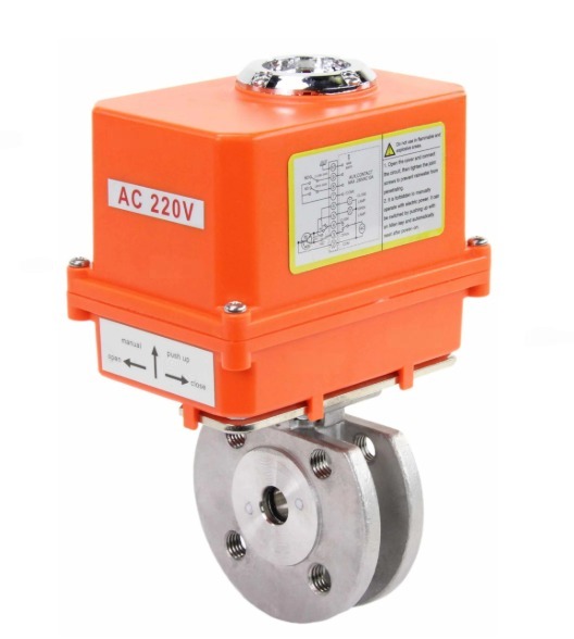 Кран шаровой DN.ru BV3232P-FP-Fb-ISO-H Ду15 Ру16, корпус - сталь 316, уплотнение - PTFE, полнопроходной, межфланцевый с электроприводом DN.ru QT-N-003EM-O1-220VAC-У1 MINI