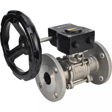 Кран шаровой DN.ru BV3131P(3pc)-FP-F-ISO-H Ду40 Ру40 полнопроходной трехсоставной, нержавеющая сталь SS304, фланцевый, уплотнение - PTFE, с ISO-фланцем и редуктором DN.ru HAM RQN1-180Z-T40