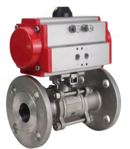 Кран шаровой DN.ru BV3232P(3pc)-FP-F-ISO-H Ду65 Ру25 фланцевый, полнопроходной, трехсоставной, корпус - нержавеющая сталь 316, уплотнение - PTFE, с пневмоприводом PA-SA-105