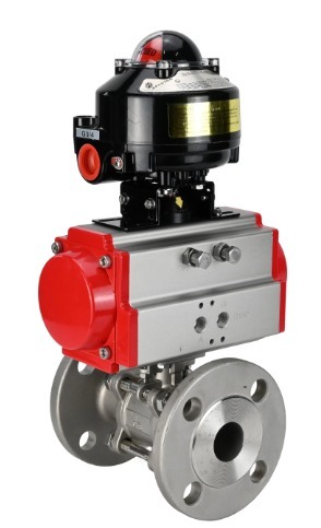 Кран шаровой DN.ru BV3131P(3pc)-FP-F-ISO-H Ду15 Ру40 фланцевый, полнопроходной, трехсоставной, корпус - нержавеющая сталь 304, уплотнение - PTFE, с пневмоприводом PA-SA-052 и БКВ APL-510N EX