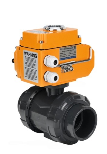 Кран шаровой DN.ru BV4242E-FP-GRM-ISO Дн65 Ру10 полнопроходной, корпус - НПВХ, шар - НПВХ, уплотнение - EPDM, с электроприводом DN.ru QT-N-005EM-O1-380VAC-У1 HARK