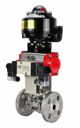 Кран шаровой DN.ru BV3131P(3pc)-FP-F-ISO-H Ду100 Ру16 WDVF полнопроходной, фланцевый, корпус - нержавеющая сталь 304, PTFE, 22х22, с пневмоприводом PA-SA-140, пневмораспределителем 4V320-10 NAMUR AC220V и БКВ APL-510N EX