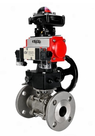 Кран шаровой DN.ru BV3131P(3pc)-FP-F-ISO-H Ду100 Ру16 WDVF полнопроходной, фланцевый, корпус - нержавеющая сталь 304, PTFE, 22х22, с пневмоприводом PA-DA-105, пневмораспределителем 4V320-10 NAMUR AC220V, БКВ APL-210N и ручным дублером MON3-700-T38...