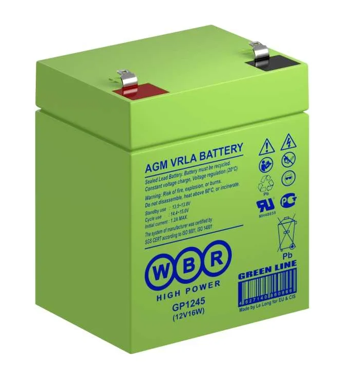 Аккумулятор для ИБП GP1245 (12V16W) WBR 12В, 4,5 Ач