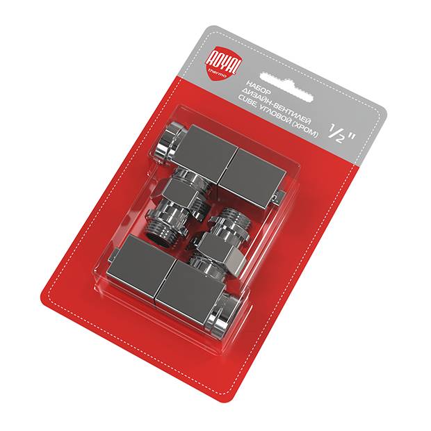Набор дизайн-вентилей Royal Thermo CUBE угловой (хром) 1/2"