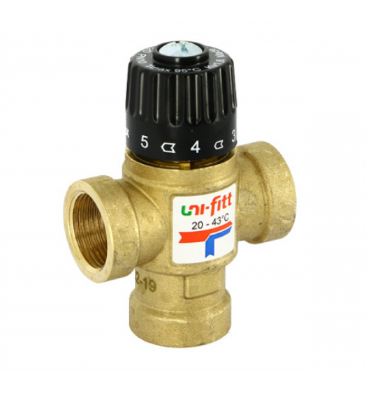 Клапан Н 3/4" термосмесительный 30-65°С, смешение в центр, латунный Uni-fitt