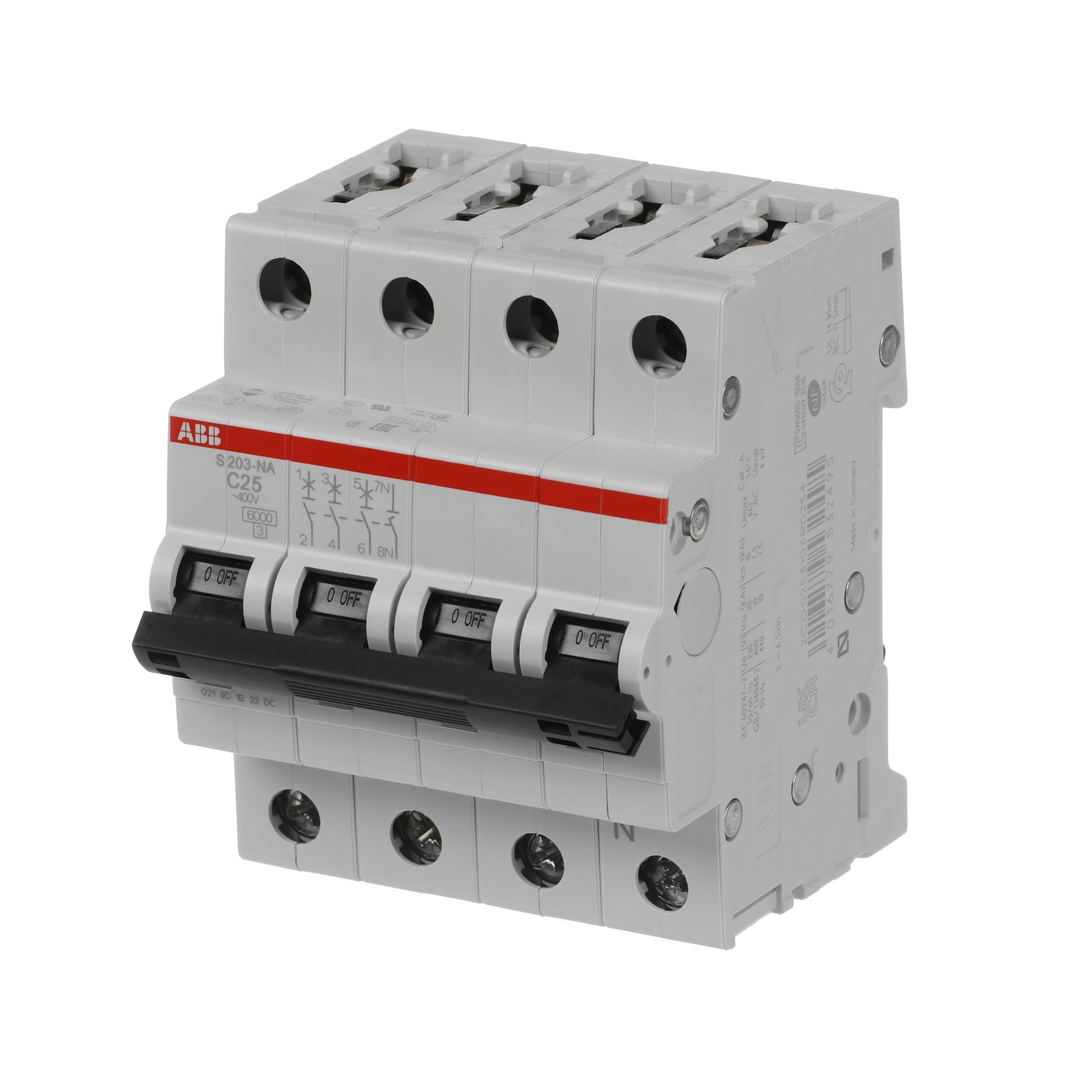 Автоматический выключатель ABB 3P+N 25А 6кА хар-ка C S203 C25NA купить с доставкой по РФ