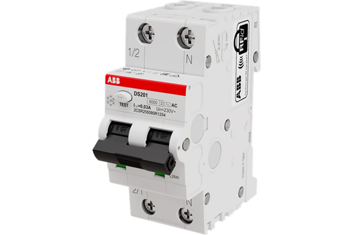 Выключатель автоматический дифференциального тока ABB 2п (1P+N) C 6А 30мА тип AC 6кА DS201 2мод. 2CSR255040R1064 купить с доставкой по РФ