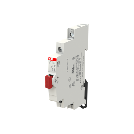 Кнопка красная ABB E215-16-11C без подсветки без фиксации на DIN-рейку 16А 1НО+1НЗ