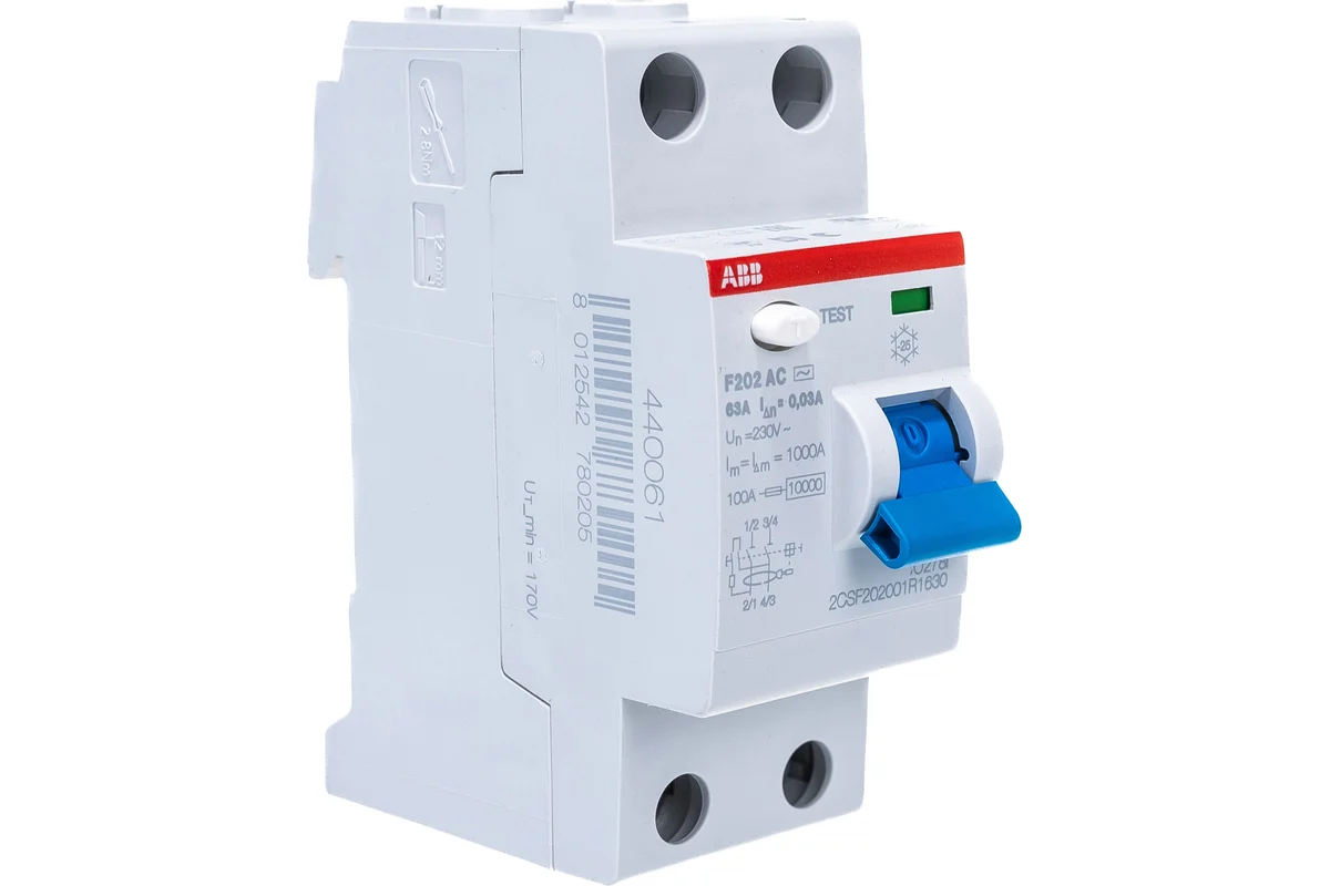 Выключатель дифференциального тока ABB F202 63А 30мА тип AC