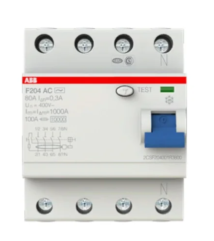 Выключатель дифференциального тока ABB F204 4п 80А 300мА тип AC