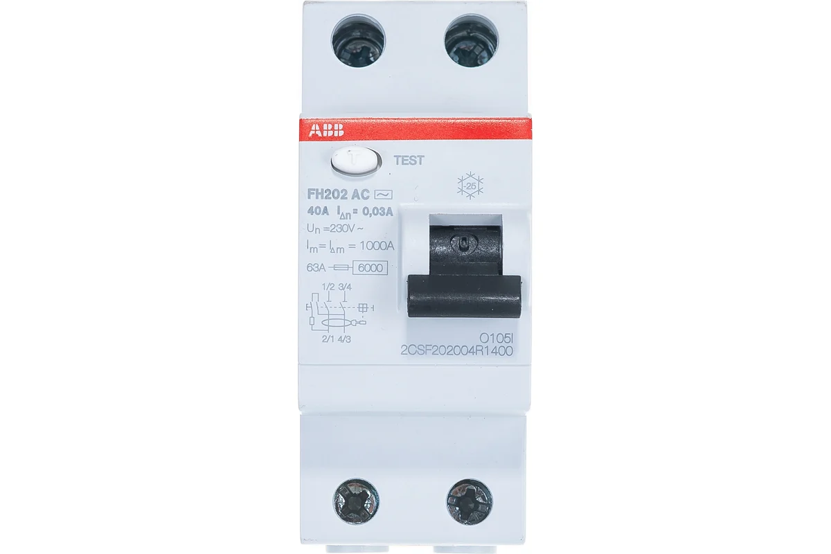 Выключатель дифференциального тока (УЗО) ABB 2п 40А 30мА тип AC FH202