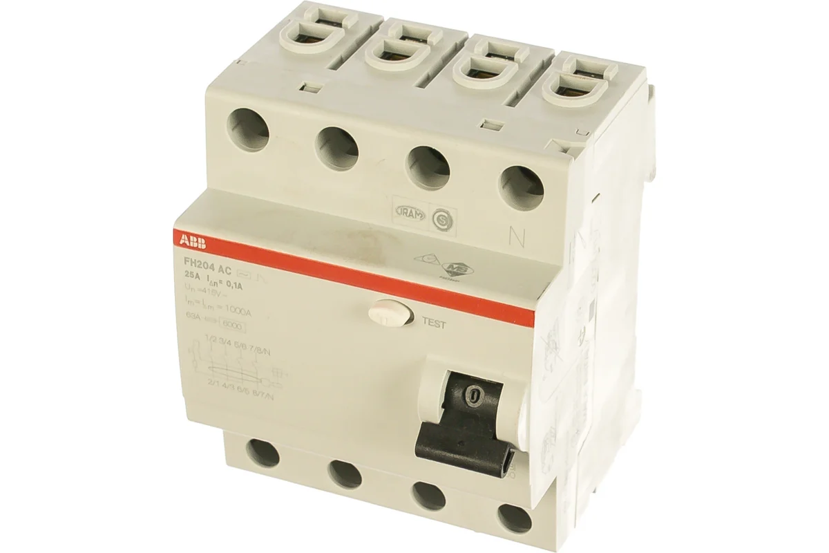Блок утечки тока 4-полюсный, 25A, 100mA, тип АC (УЗО) ABB FH204 AC 25/100