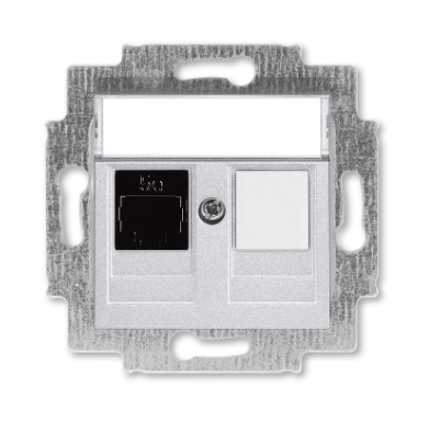 Розетка информационная ABB Levit RJ45 категория 5e и заглушка серебро