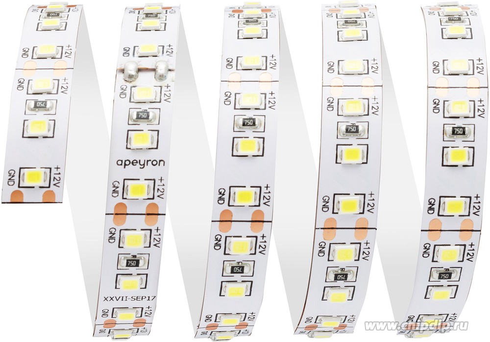 Светодиодная лента Apeyron 14,4W/m 240Led/m 2835SMD дневной белый 5M 00-516