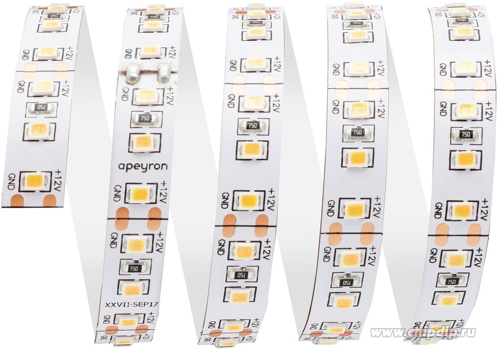 Светодиодная лента Apeyron 14,4W/m 120LED/m 2835SMD холодный белый 2M 211BL