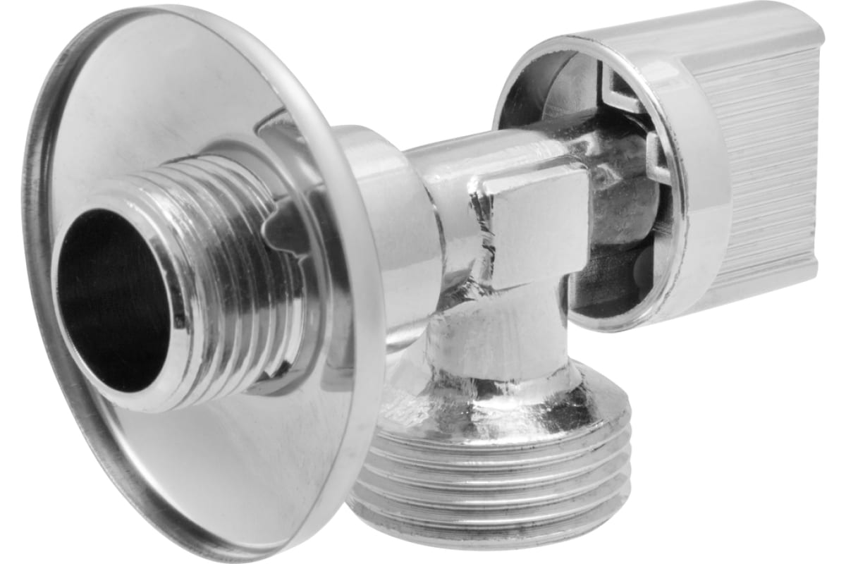 Кран шаровой AQUALINK угловой с обратным клапаном и отражателем хром НН 1/2x3/4